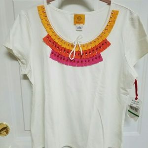 Ruby rd NWT L Cap Sleeve Colorful Decorative Top